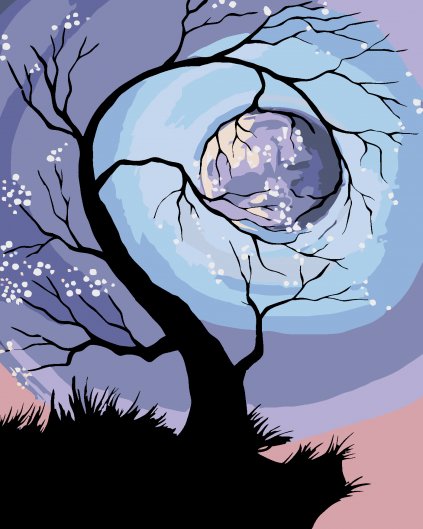 Malowanie po numerach - Pełnia księżyca i drzewo