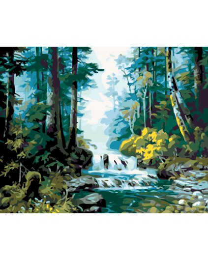 Malowanie po numerach - Górski potok w lesie
