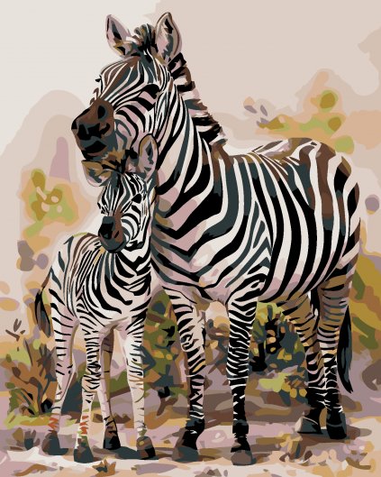 Malowanie po numerach - Zebra z młodym