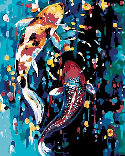 Malowanie po numerach - Kolorowe rybki – abstrakcja