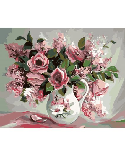 Malowanie po numerach - Róże i bzy w wazonie