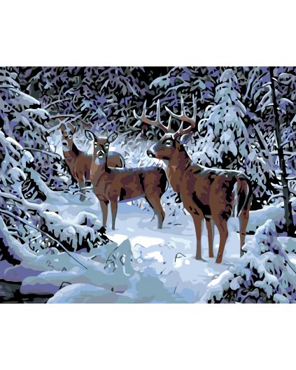 Malowanie po numerach - Jeleń i sarny w zimie