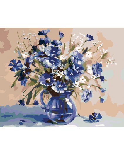 Malowanie po numerach - Niebieska kompozycja kwiatowa III