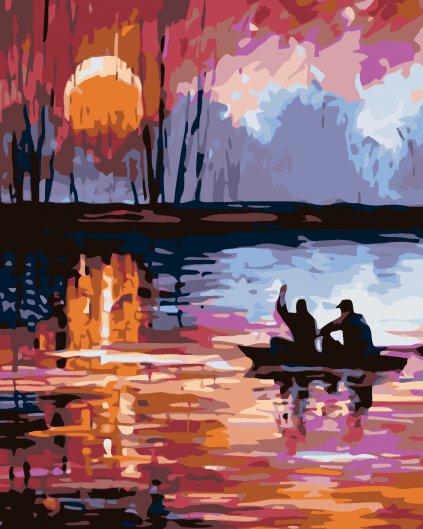Malowanie po numerach - Zachód słońca nad jeziorem