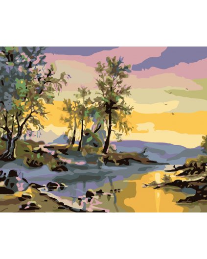 Malowanie po numerach - Zachód słońca nad rzeką