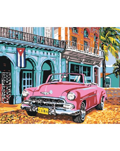 Malowanie po numerach - Różowy kabriolet na Kubie