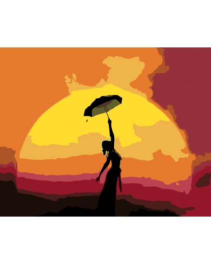 Malowanie po numerach - Kobieta z parasolem w zachodzie słońca