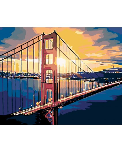 Malowanie po numerach - Golden Bridge we wschodzie słońca