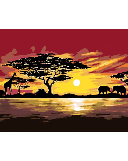 Malowanie po numerach - Afryka żyrafa i słonie