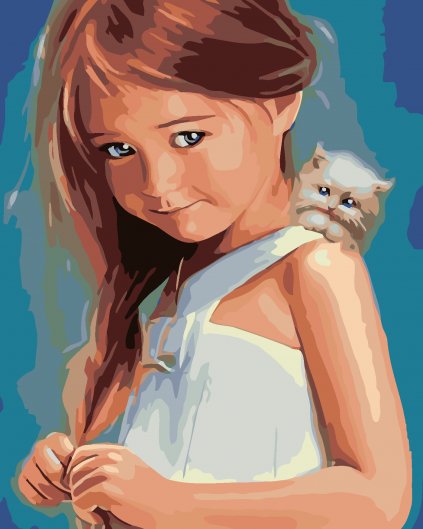 Malowanie po numerach - Mała dziewczynka z kotkiem
