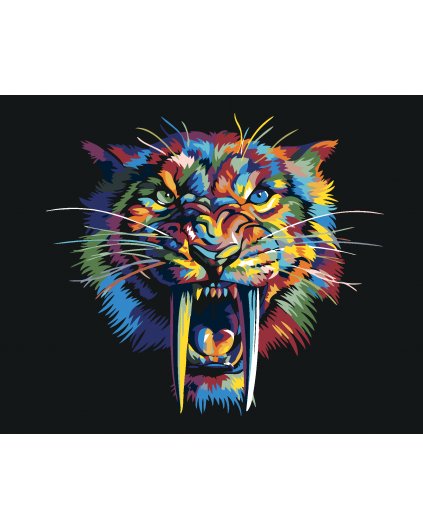 Malowanie po numerach - Kolorowy tygrys szablozębny