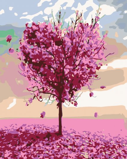 Malowanie po numerach - Różowe drzewo serce