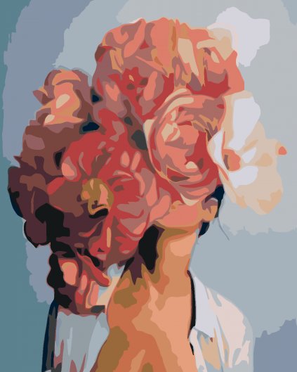 Malowanie po numerach - Kobieta z głową w kwiatach - maki