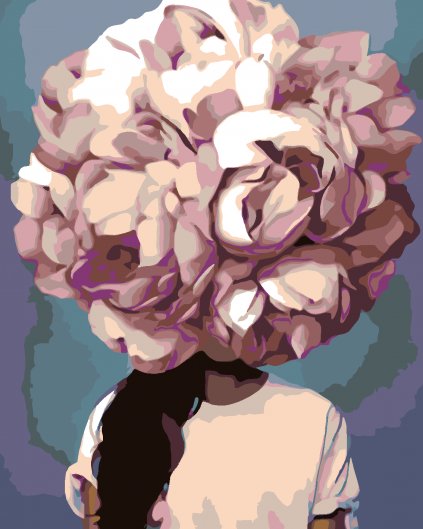 Malowanie po numerach - Kobieta z głową w kwiatach - różowe piwonie