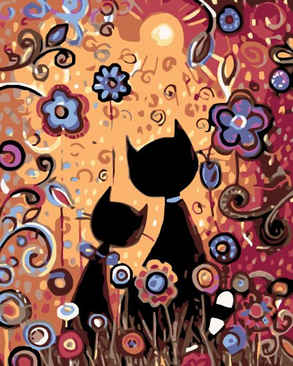 Malowanie po numerach - Koty w kwiatach