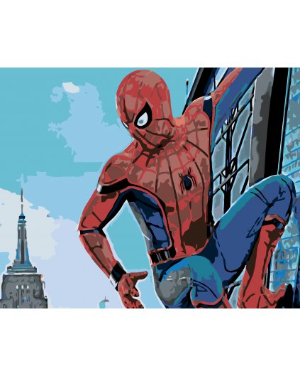 Malowanie po numerach - Spiderman na drapaczu chmur