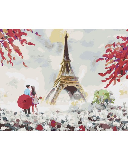 Malowanie po numerach - WIEŻA EIFFLA I KOBIETA Z KWIATAMI