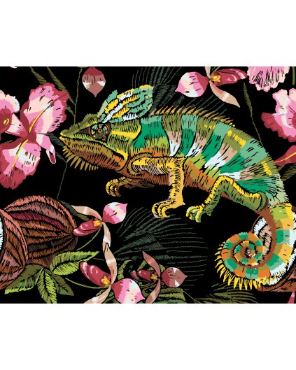 Malowanie po numerach - KAMELEON I ORCHIDEA