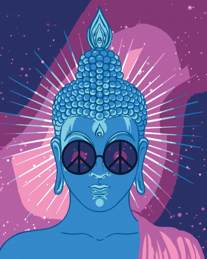 Malowanie po numerach - NIEBIESKI BUDDA W TĘCZOWYCH OKULARACH