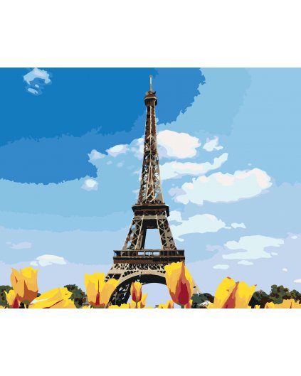 Malowanie po numerach - WIEŻA EIFFLA I TULIPANY