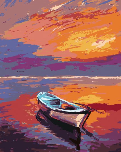 Malowanie po numerach - ŁÓDKA W PIĘKNYM ZACHODZIE SŁOŃCA