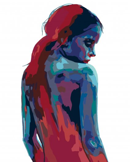 Malowanie po numerach - KOBIETA W ODCIENIACH NIEBIESKIEGO I CZERWIENI