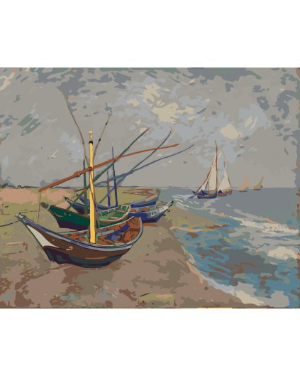 Malowanie po numerach - ŁODZIE RYBACKIE NA PLAŻY W SAINTES-MARIES-DE-LA-MER (VINCENT VAN GOGH)