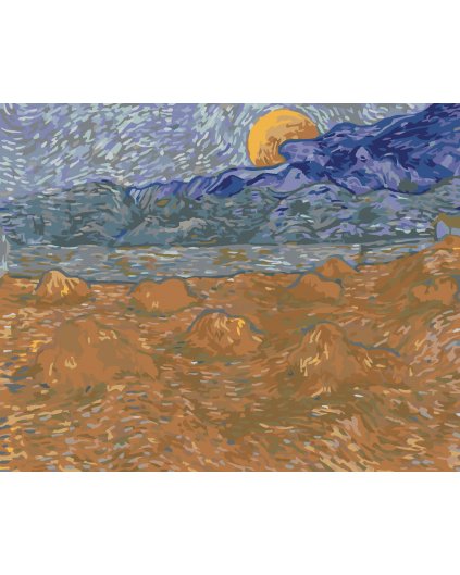 Malowanie po numerach - KRAJOBRAZ ZE SNOPAMI PSZENICY I WSCHODZĄCYM KSIĘŻYCEM (VINCENT VAN GOGH)