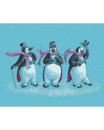 Malowanie po numerach - TRZY PINGWINY W KAPELUSZACH (SUE ELLEN BROWN)