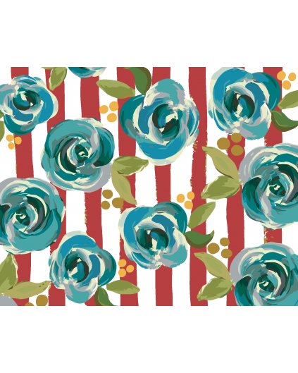 Malowanie po numerach - MARTWA NATURA - NIEBIESKIE KWIATY NA BIAŁO-CZERWONYM TLE (KRZESZ HALEY)