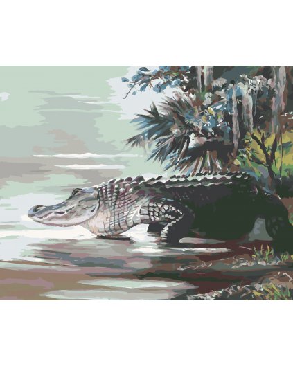 Malowanie po numerach - ALIGATOR WCHODZĄCY DO WODY W DŻUNGLI (D. RUSTY RUST)