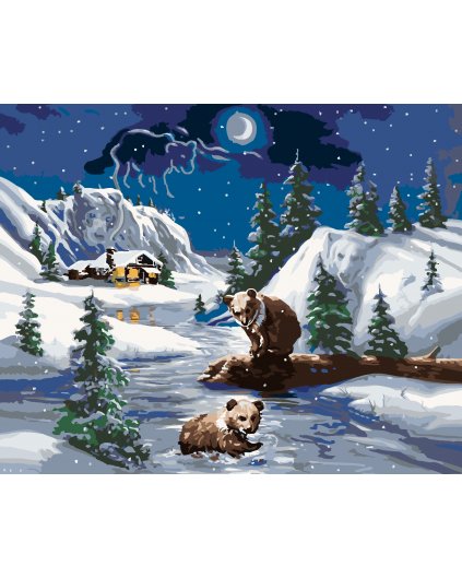 Malowanie po numerach - MŁODE NIEDŹWIEDŹIE ZIMĄ (D. RUSTY RUST)