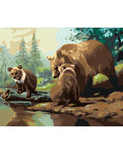 Malowanie po numerach - NIEDŹWIEDŹ Z MŁODYMI NAD RZEKĄ (D. RUSTY RUST)