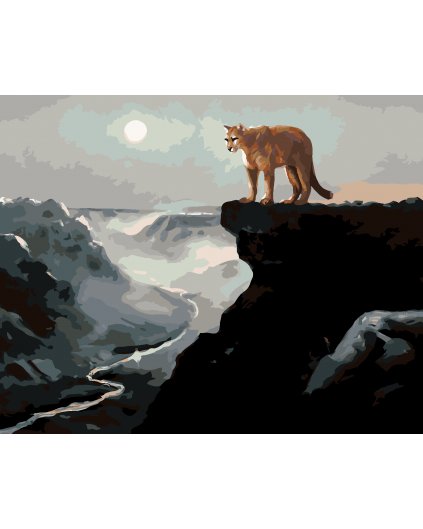 Malowanie po numerach - PUMA NA SKALE, RZEKA W DOLINIE I KSIĘŻYC (D. RUSTY RUST)