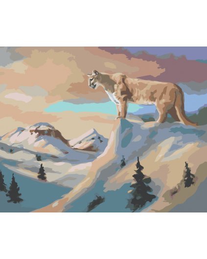 Malowanie po numerach - PUMA NA SKALE I OŚNIEŻONE GÓRY (D. RUSTY RUST)