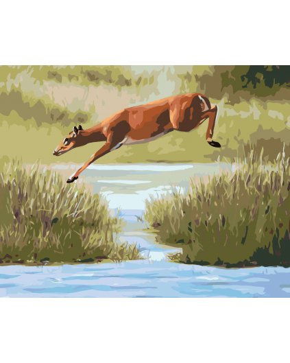 Malowanie po numerach - SARNA SKACZĄCA PRZEZ WODĘ (D. RUSTY RUST)
