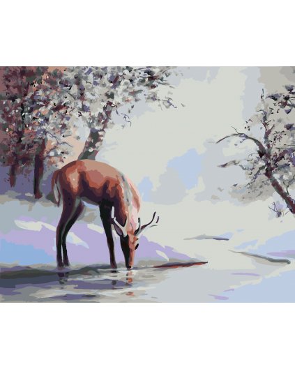 Malowanie po numerach - JELEŃ PIJĄCY ZIMĄ ZE STRUMIENIA (D. RUSTY RUST)