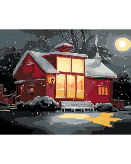 Malowanie po numerach - CZERWONY DOM W ZIMIE (D. RUSTY RUST)