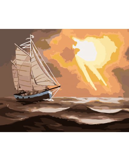Malowanie po numerach - ŻAGLOWIEC I SŁOŃCE ZA CHMURAMI (D. RUSTY RUST)