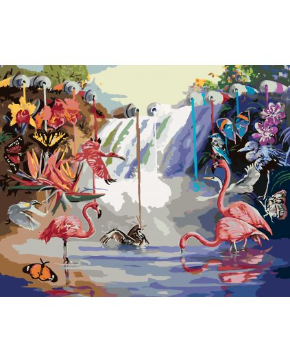 Malowanie po numerach - WODOSPAD KOLORÓW, PTAKI, KWIATY I MOTYLE (D. RUSTY RUST)