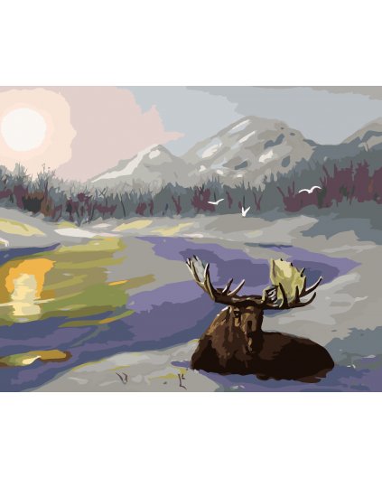 Malowanie po numerach - ŁOŚ LEŻĄCY W ŚNIEGU (D. RUSTY RUST)