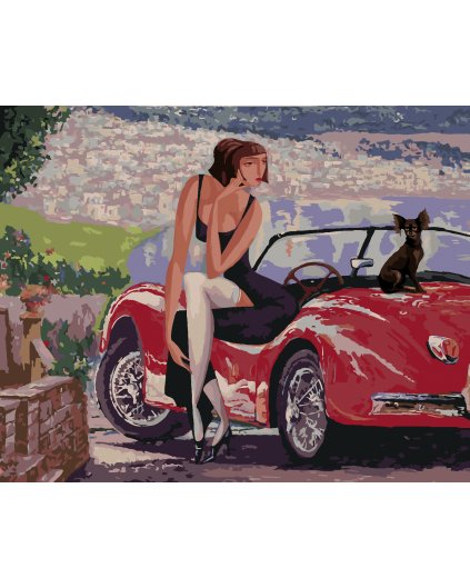 Malowanie po numerach - DAMA I STARY KABRIOLET