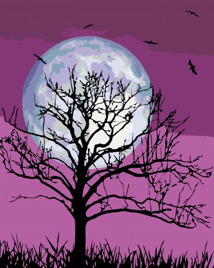 Malowanie po numerach - KSIĘŻYC NA PURPUROWYM NIEBIE