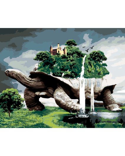 Malowanie po numerach - ŻÓŁW Z LASEM I WODOSPADAMI