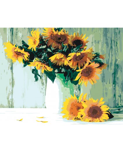 Malowanie po numerach - SŁONECZNIKI PRZY STARYM MURZE
