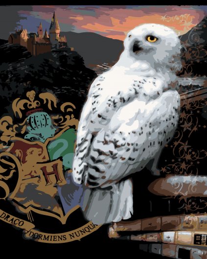 Malowanie po numerach - PLAKAT - HEDWIGA I HERB HOGWARTU (HARRY POTTER)