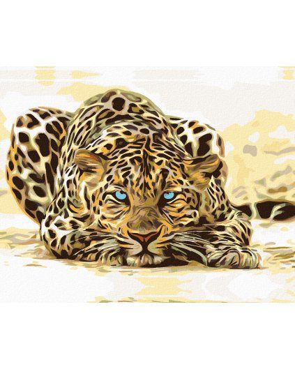 Haft diamentowy - Czający się leopard (Wariant płótno bez ramy, Rozmiar 40x50 cm)