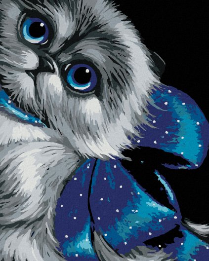Haft diamentowy - Niebieskooka kotka z kokardą