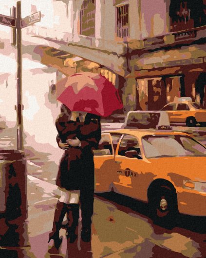 Haft diamentowy - Nowy Jork, pocałunek pod parasolem na pożegnanie