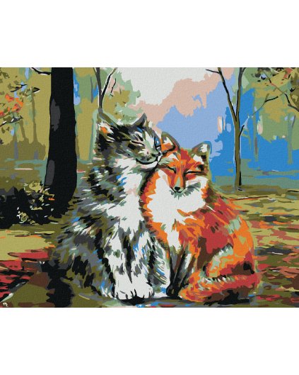 Haft diamentowy - Kot i lis